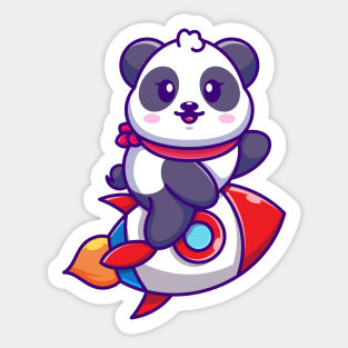 Cute panda riding rocket cartoon Sticker